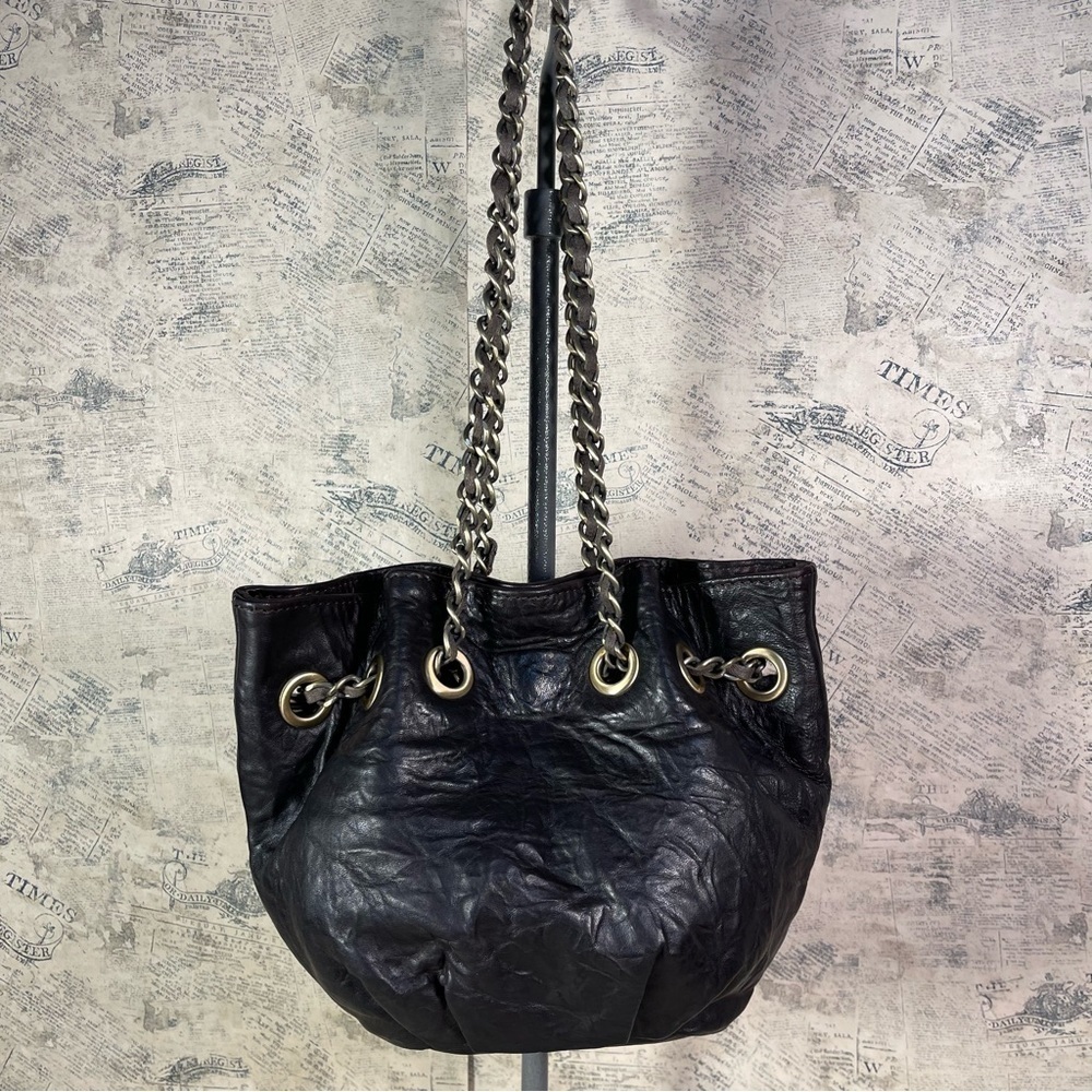 Monserat De Lucca Brown Leather Chain Shoulder Bag Artisan Hobo Purse
